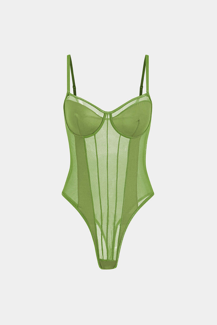 Sophia | Women's Mesh and Patchwork Bodysuit, Elegant Silhouette Light Green
