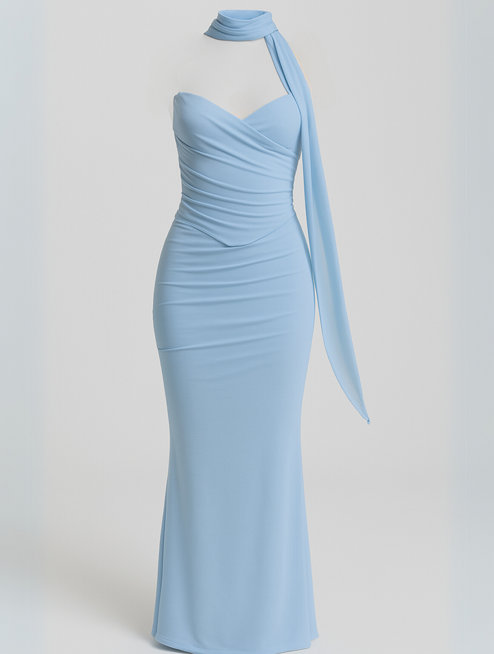Mireille | Women's Strapless Maxi Dress with Choker Detail