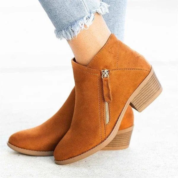 Women's Ankle Boots – Side-Zip Low Heel Style Orange