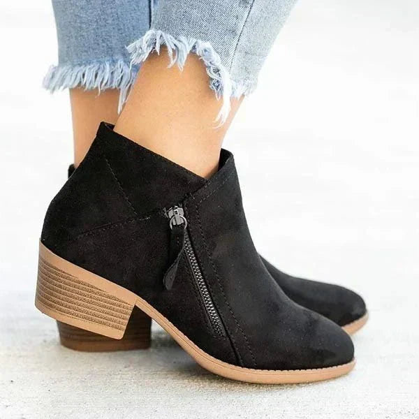 Women's Ankle Boots – Side-Zip Low Heel Style