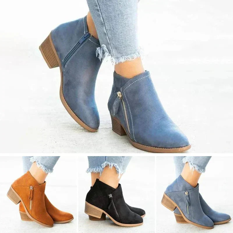 Women's Ankle Boots – Side-Zip Low Heel Style