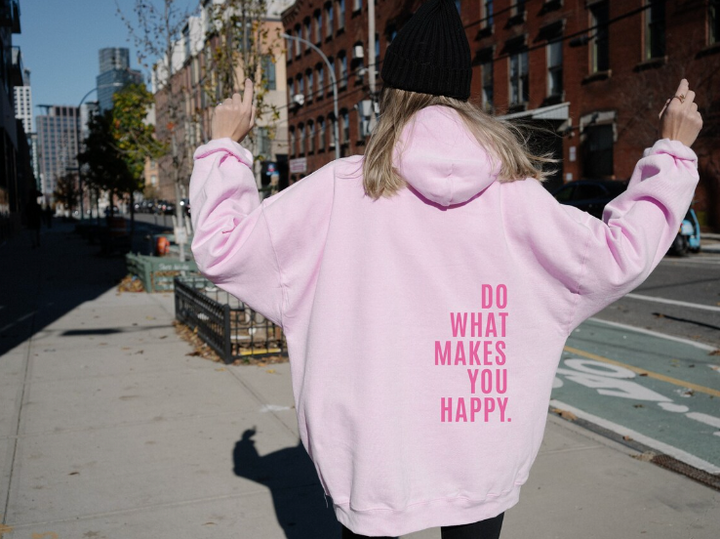 Women's Regular Fit Hoodie – Long Sleeves – Comfortable Casual Style with Motivational Back Print Light Pink - Pink Print