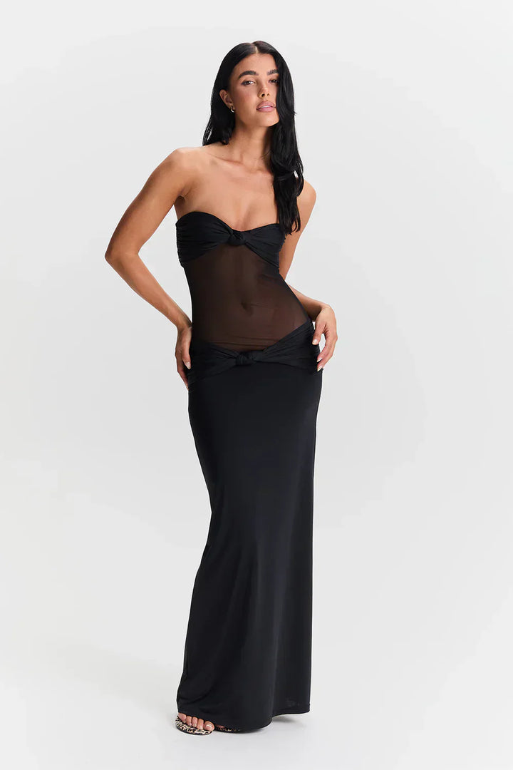 Nadine | Women's Elegant Mesh Maxi Dress Black