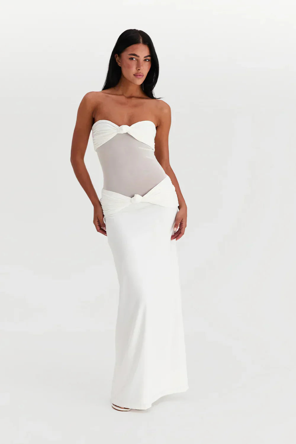 Nadine | Women's Elegant Mesh Maxi Dress White
