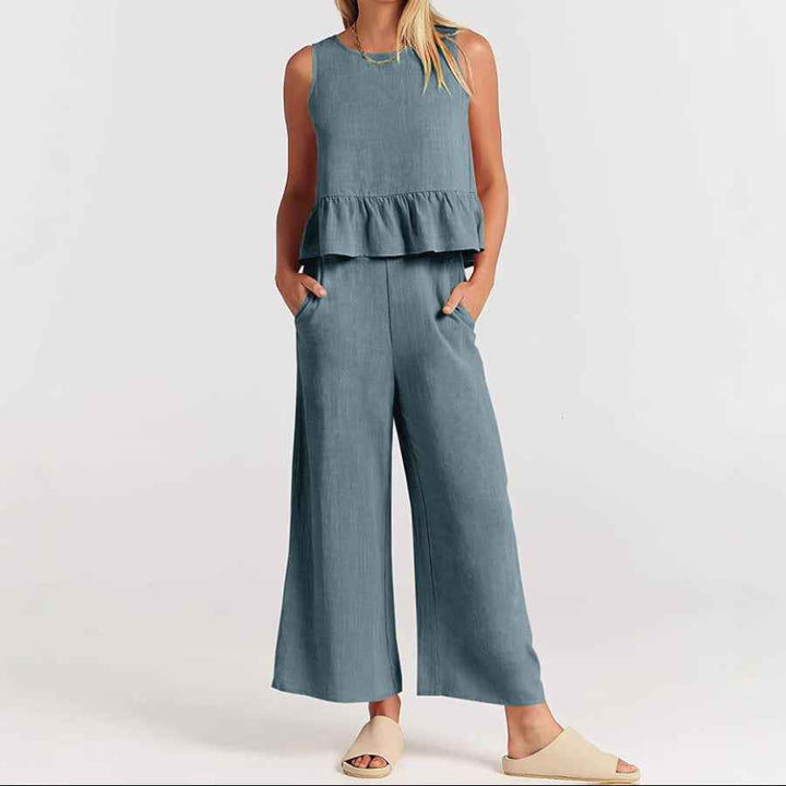 Natalie | Women's Sleeveless Ruffle Top Ensemble