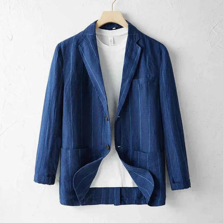 Men's Striped Linen Blazer Blue