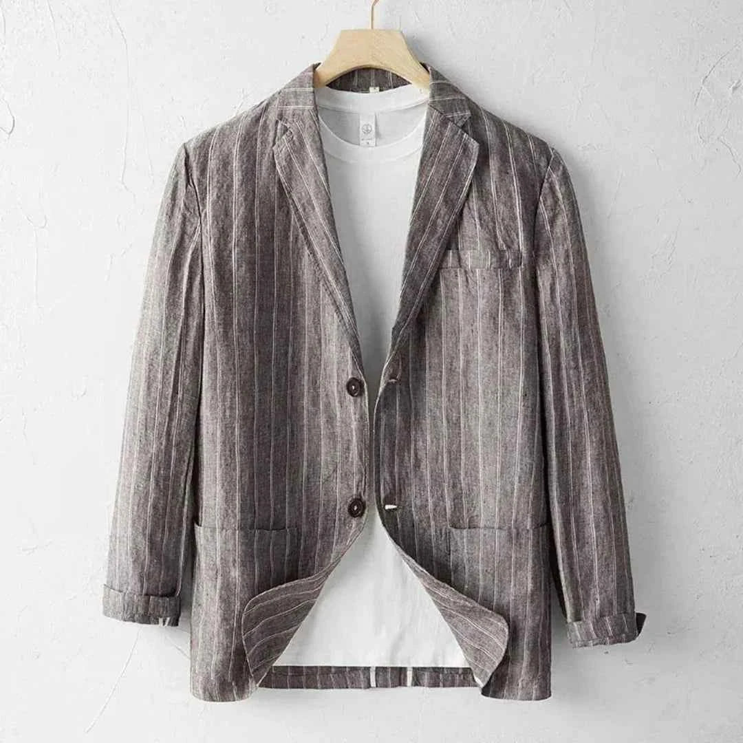 Men's Striped Linen Blazer Brown