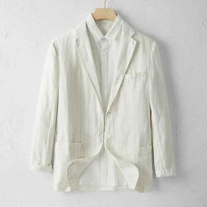 Men's Striped Linen Blazer Cream