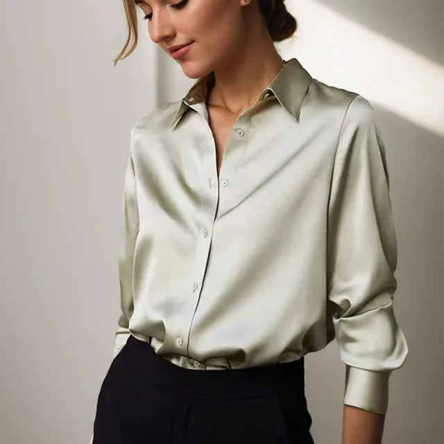 Women's Classic Button-Down Elegant Blouse Green