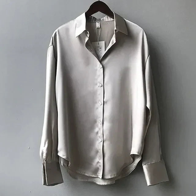 Women's Classic Button-Down Elegant Blouse Gray