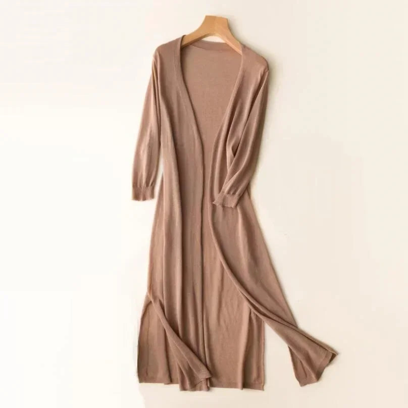 Women's Casual Relaxed Fit Long Cardigan Khaki