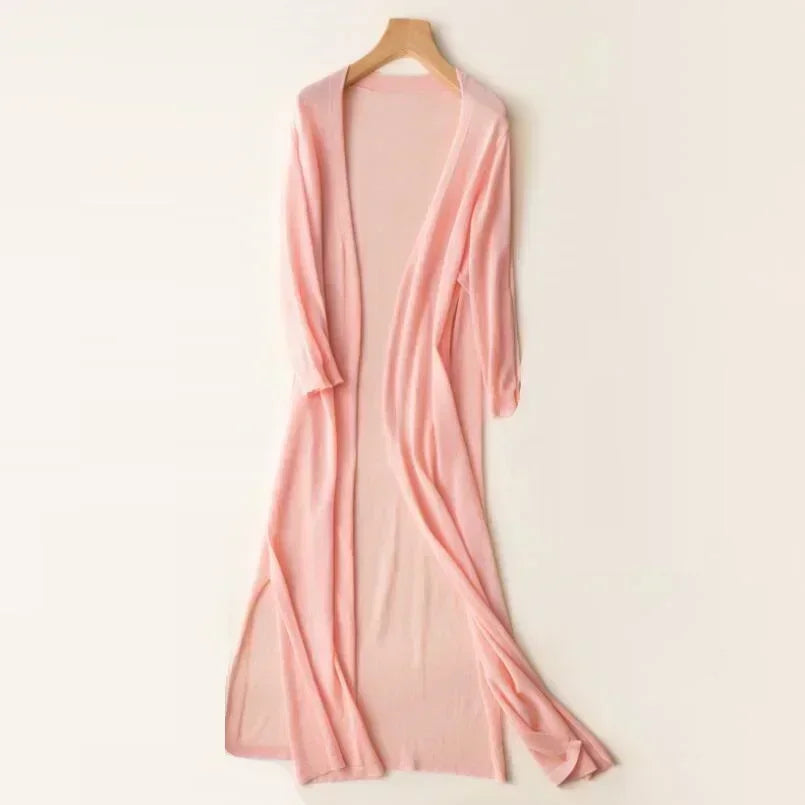 Women's Casual Relaxed Fit Long Cardigan Pink