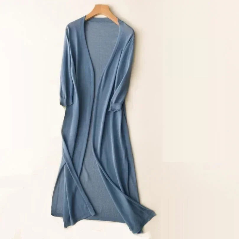 Women's Casual Relaxed Fit Long Cardigan Blue