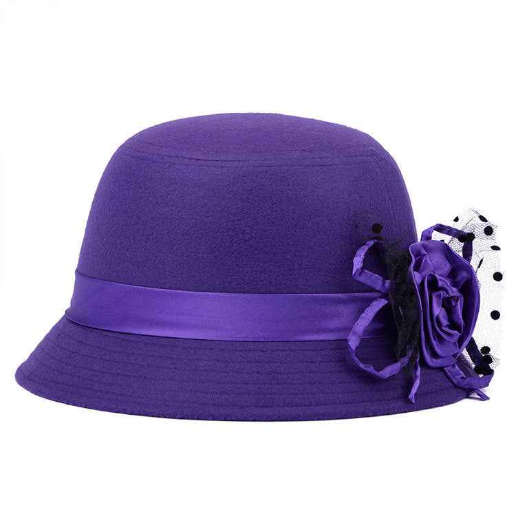 New Style Casual Ladies Big Brim Woolen Hat Purple Size