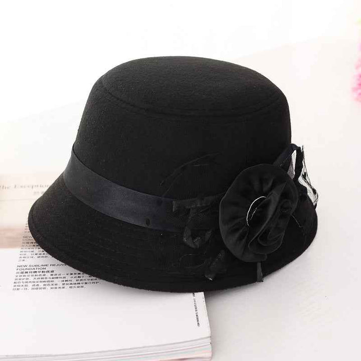 New Style Casual Ladies Big Brim Woolen Hat Black Size