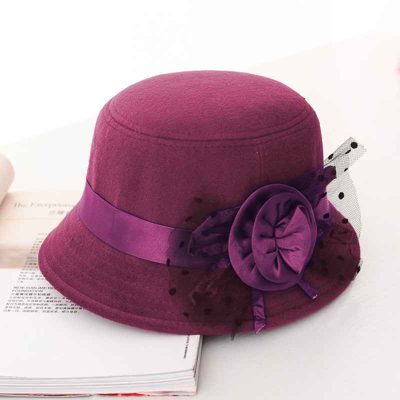 New Style Casual Ladies Big Brim Woolen Hat Wine Red Size