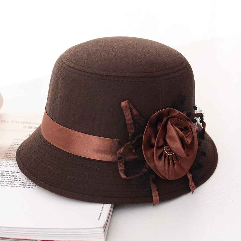 New Style Casual Ladies Big Brim Woolen Hat Dark coffee Size
