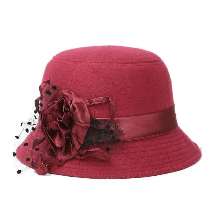 New Style Casual Ladies Big Brim Woolen Hat Maroon Size
