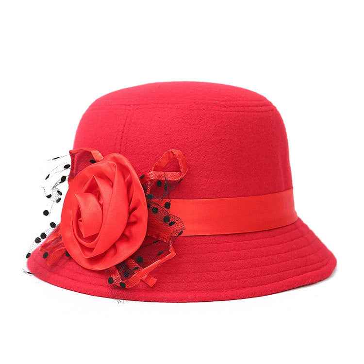 New Style Casual Ladies Big Brim Woolen Hat Big red Size