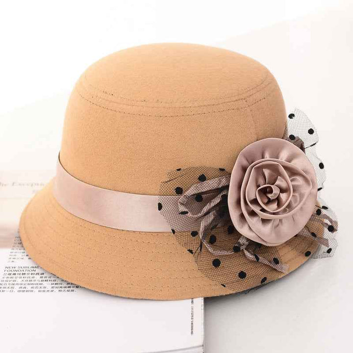 New Style Casual Ladies Big Brim Woolen Hat Beige Size