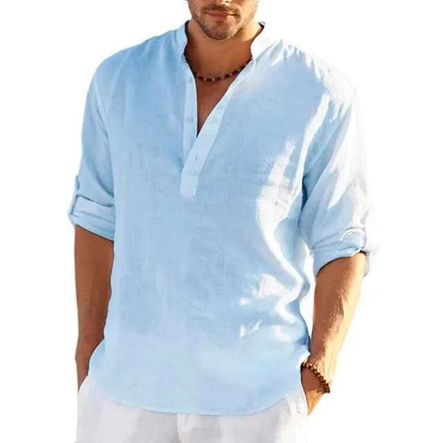 Men's Lightweight Summer Linen Shirt for Warm-Weather Sophistication Light blue
