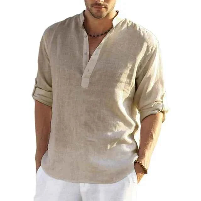Men's Lightweight Summer Linen Shirt for Warm-Weather Sophistication Khaki