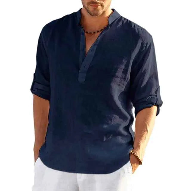 Men's Lightweight Summer Linen Shirt for Warm-Weather Sophistication Dark blue