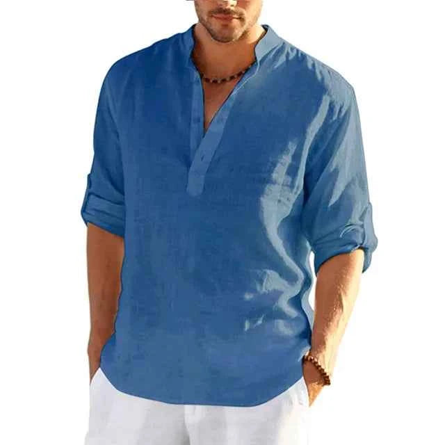 Men's Lightweight Summer Linen Shirt for Warm-Weather Sophistication Blue