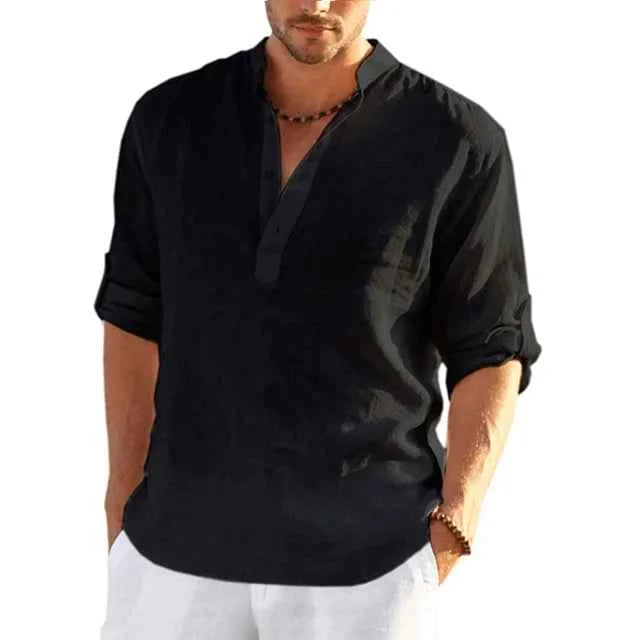 Men's Lightweight Summer Linen Shirt for Warm-Weather Sophistication Black