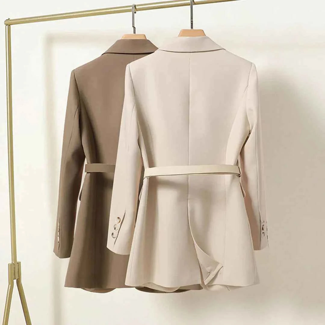 Women's Elegant Long Blazer with Belt