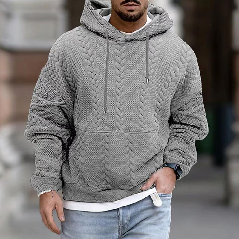 Men's Cable Knit Pullover Hoodie Grey