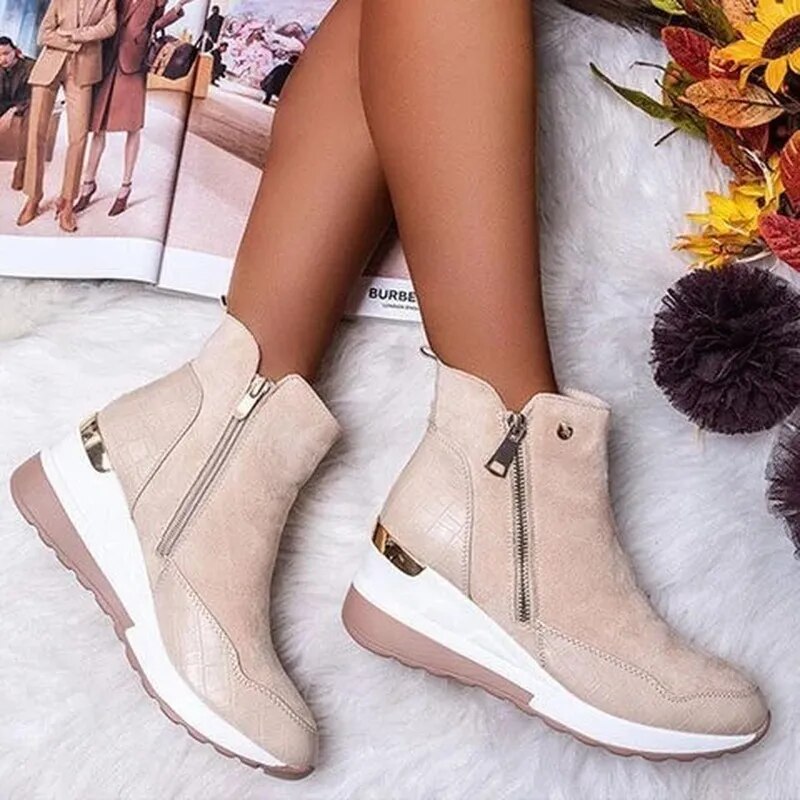 Women's Orthopedic Ankle Boots for Comfort and Support Beige