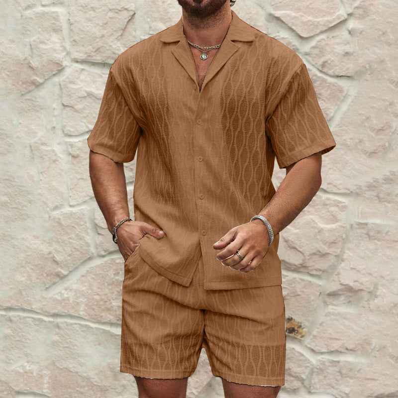 Men's Relaxed Fit Short Sleeve Shirt and Shorts Set – Breathable Fabric Dark Brown