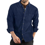 Men's Long Sleeve Corduroy Shirt - Button Closure & Chest Pocket Blue
