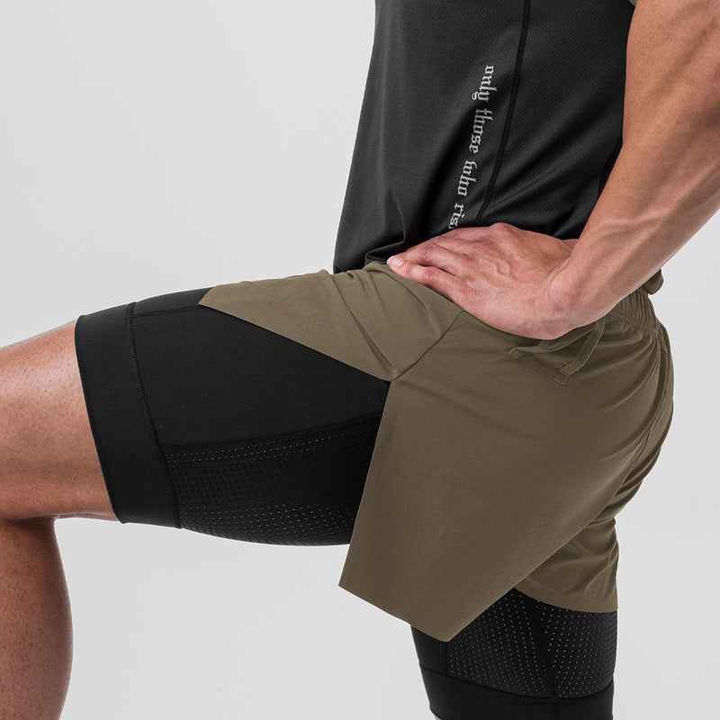 Men's Double Layer Sport Shorts – Compression Lining, Breathable & Quick-Drying Camel