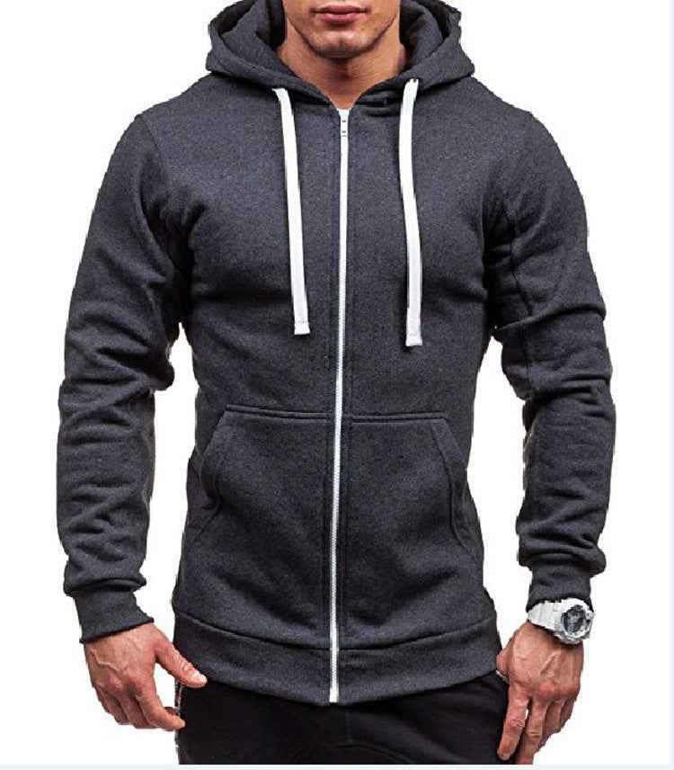 Men's Casual Hoodie – Regular Fit – Cotton Blend – Zippered Hood Dark Grey