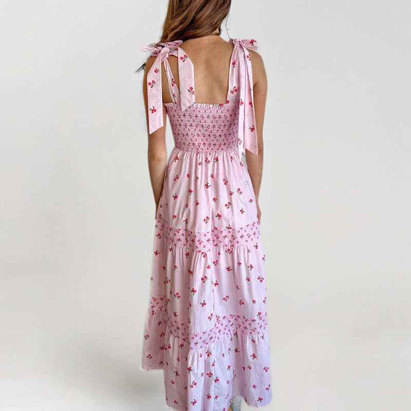 Women's Floral Print Maxi Dress – Smocked Bust & Tiered Layers – Summer Style with Tie Straps