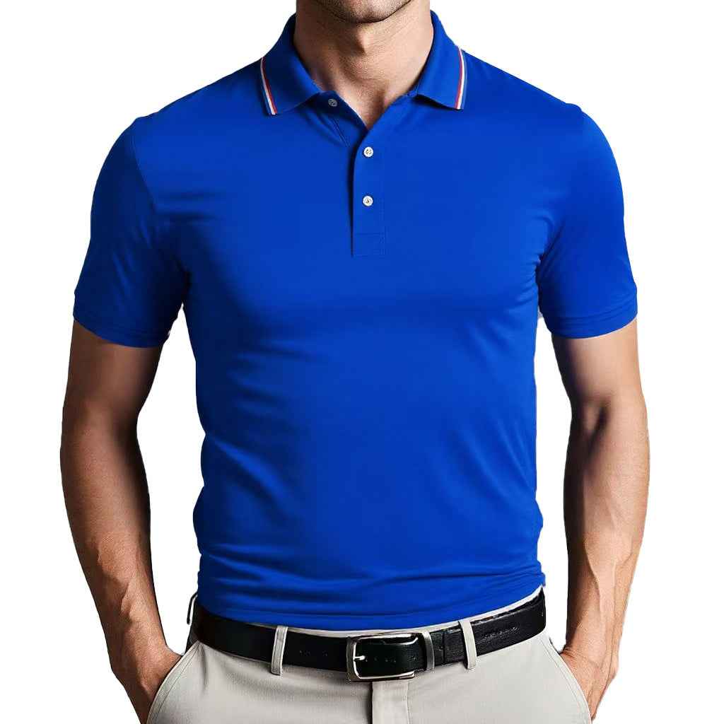 Men's Slim Fit Polo Shirt – Breathable Cotton – Short Sleeve – Sporty Style Blue