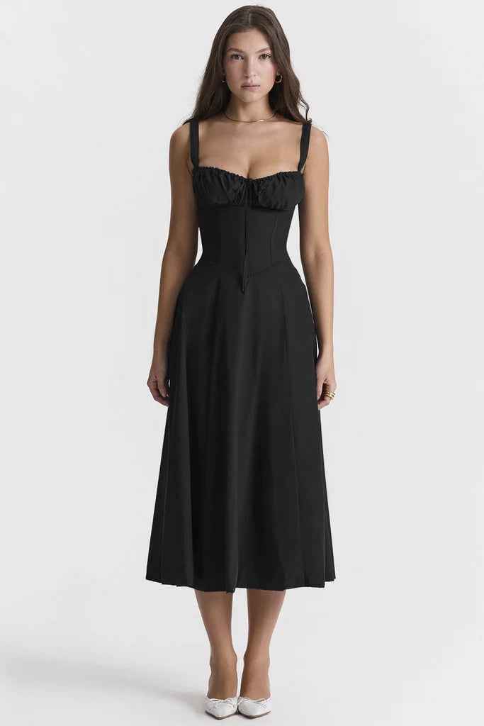 Sally | Spring Dress - Floral Print Party Dress Black