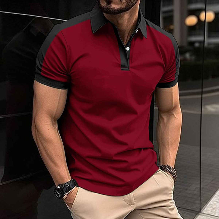 Men's Slim Fit Polo Shirt – Breathable Comfort with Contrast Collar and Cuffs Claret