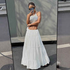 Women's A-Line Maxi Skirt with Layered Ruffles and Drawstring Waist – Lightweight Fabric