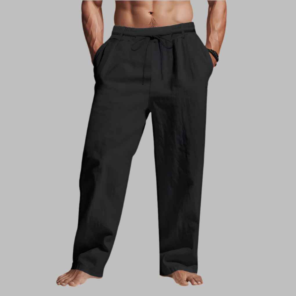 Men's Relaxed Fit Pants with Adjustable Waist Drawstring Black