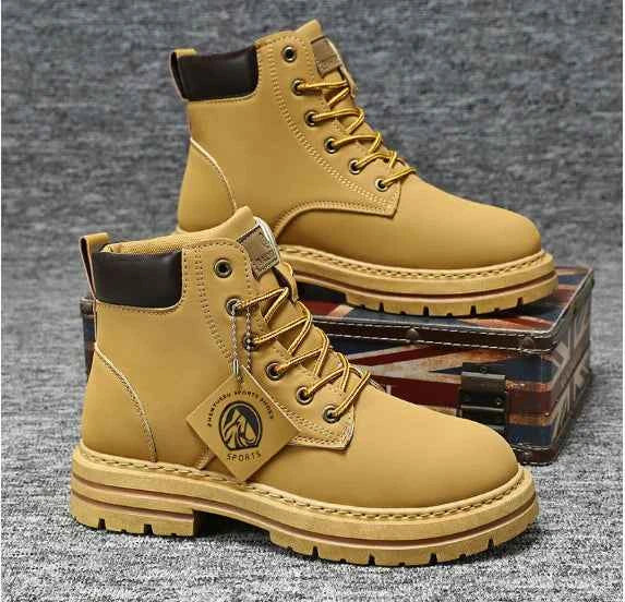 Men's Laced Winter Boots with Thick Sole Khaki