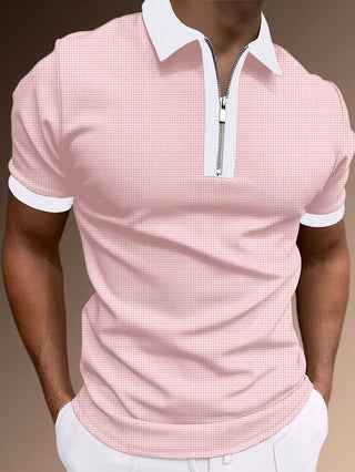 Men's Slim Fit Polo Shirt – Half Zip – Breathable Fabric – Subtle Design Pink