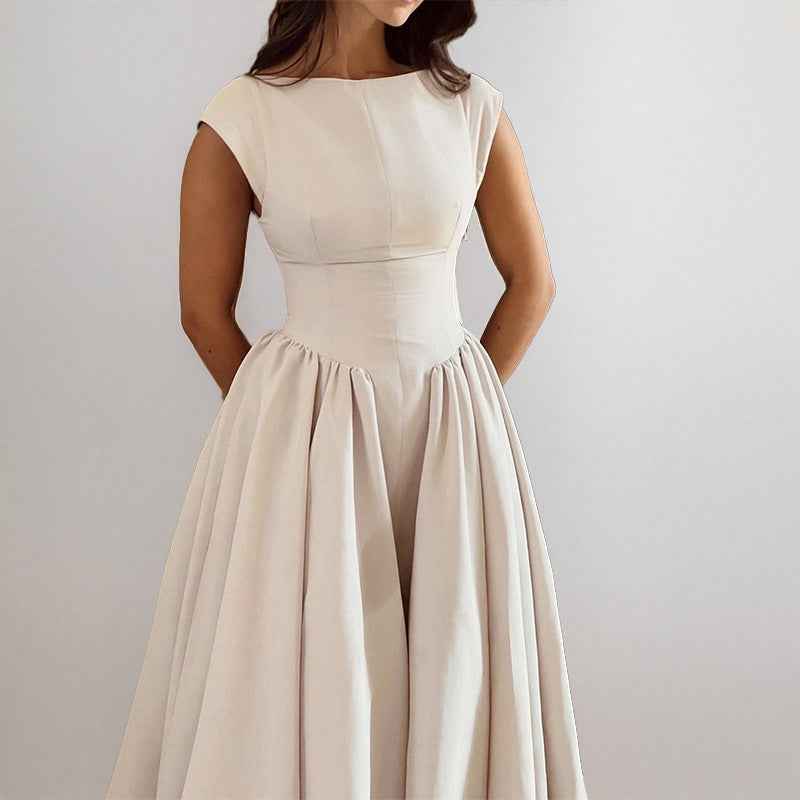 Women's A-Line Midi Dress – Fitted Sleeveless Design with Back Detail
