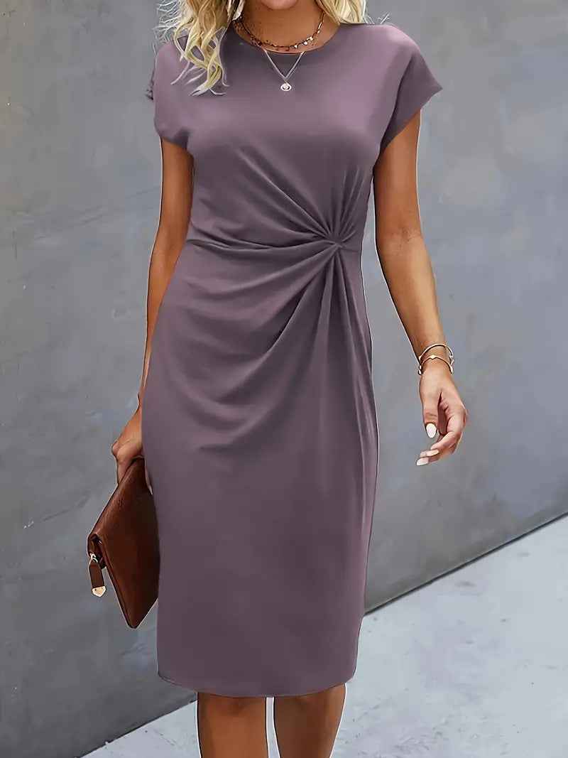 Women's Slim Fit Bodycon Dress – Round Neck – Short Sleeve – Side Knot Detail Light Purple