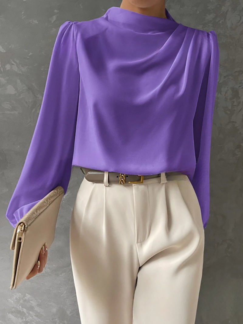 Women's Elegant Relaxed Fit Long Sleeve Blouse Violet