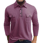 Men's Long Sleeve Polo Shirt – Regular Fit – Cotton Blend – Double Chest Pockets Purple