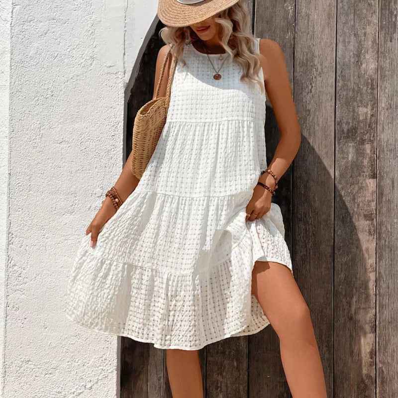 Women's Sleeveless Short Dress – Loose-Fitting Layered Style – Lightweight Fabric