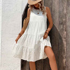 Women's Sleeveless Short Dress – Loose-Fitting Layered Style – Lightweight Fabric